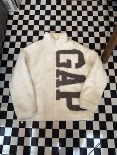 GAP ボアフリース ジャケット ビッグロゴ 白 アイボリー ジップアップ 古着