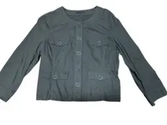 icb ノーカラージャケット サイズ42 美品　ダークグリーン　L