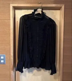 ZARA BASIC ブラックフリルシャツ M