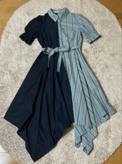 アクシーズファム ストライプ切り替え 前開き ワンピース M