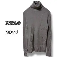 N0851　タートルネックリブニット　ウール100％　長袖　グレージュ　M