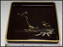 草花蒔絵 隅切 香炉台 盆 古美術(P168) 草花蒔絵 隅切 香炉台 盆 古美術(P168) - メルカリ