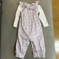 ウサギ柄ラベンダーロンパース　白レースロンパース　70