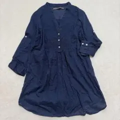 ZARA◇ロングチュニック 七分袖 バンドカラー ノームコア カジュアル Mのサムネイル