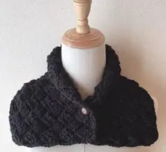 つけ襟風ミニマフラー 模様編み ブラック♪ ハンドメイド