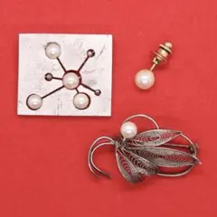 パール ブローチ 3点セット シルバー K18針 ピンブローチ まとめ ★527