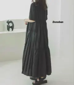 【美品】Donoban ドッキングワンピース ブラック 異素材 半袖 黒