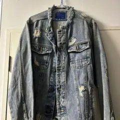 ZARA デニムジャケット　ダメージ加工　希少性　L ZARAMAN ブルー