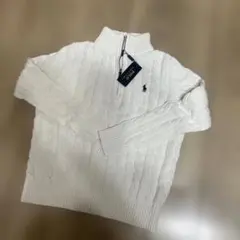 新品 ポロラルフローレン QRタグ ロゴハーフジップ ケーブルニットセーター S