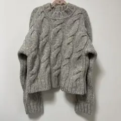 nano・universe ケーブル編みクルーネックセーター グレー