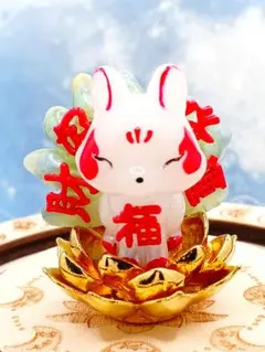 天然石ピンクオパールの九尾狐　置物　彫り物D.263 天然石ピンクオパールの九尾狐 置物 彫り物D.263