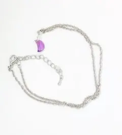 1点物 シンプルなパープルガラスの三日月が煌めくネックレス