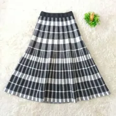 Gleeful　フレアロングスカート　黒白　チェック　L　大人キレイめ