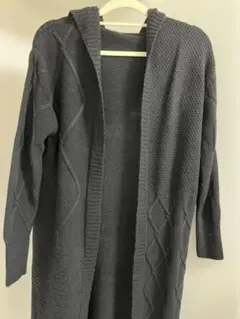 フード付き ニット カーディガン　ブラック　レディース　ロング丈　羽織り　防寒