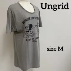アングリッド Tシャツ クルーネック 半袖 プリント M 灰 混紡