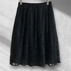 美品　エニィファム　プリーツスカート　膝丈　フレア　総レース　ウエストゴム　上品