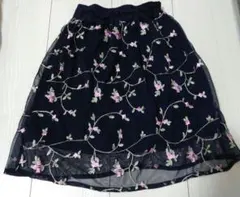 GU キッズレース刺繍膝丈スカート 裏地付き ピンク花　110cm