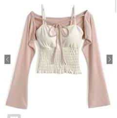 GRL カップ付きシャーリングキャミソール×ショート丈ボレロベロアアンサンブル