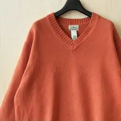 エルエルビーン　コットンニット　Ｖネック　無地　オレンジ　橙色