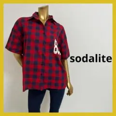 【4423】sodalite 後ろロング チェック柄 シャツ F レッド 803