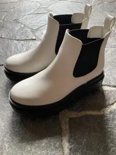 ホワイト サイドゴアブーツ 厚底