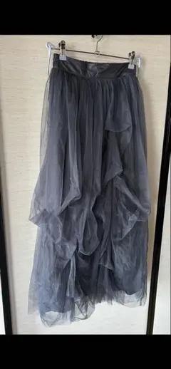 グレー チュールスカート ロングスカート 裏地付き ウエストゴム