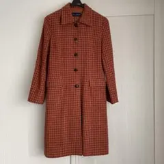 チェック柄　コート　オレンジ色　古着