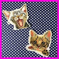 リメイク アニマル ネコ アイロンワッペン 猫 キャット 刺繍 ２枚セット