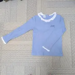 【美品】familiar 水色 フリル付き長袖カットソー 130