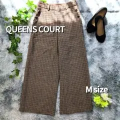 美品 QUEENS COURT チェック柄 ワイドパンツ クイーンズコート M