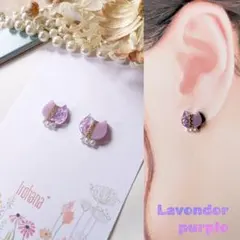 きらきら✨猫 バイカラー ミニ ピアス イヤリング ラベンダーパープル