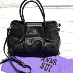 定価¥25000 ANNA SUI 本革 2WAY ショルダー バッグ 蝶 黒