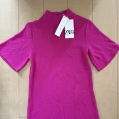ZARA ハイネック 半袖　ワンピース　ニット ピンク S