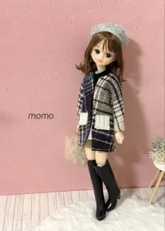 22cmドール服 チェック柄コート♡ベレー帽セット