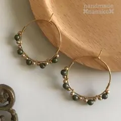 【マットなカラー樹脂パールフープピアス】フォレストグリーン♡サージカルステン