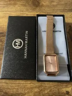 新品箱付きHANNAHMARTIN腕時計スクエアレディースピンクゴールドHM