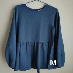 OPAQUE.CLIP ブルー M ふくれジャガードペプラムトップス