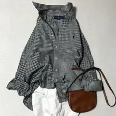 極美品 ラルフローレン ギンガムチェックBD コットンシャツ ポニー刺繍 XL