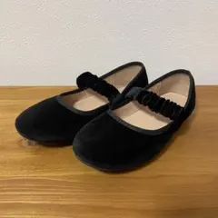 バレエシューズ　ブラック　ベロア調　19㎝