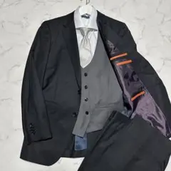 美品　パーフェクトスーツファクトリー　ブラックフォーマルスーツ　3ピース　Y6