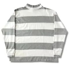美品 90s USA製 ランズエンド モックネック ボーダー 長袖 Tシャツ