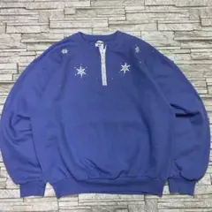 90s ジャージーズ ハーフジップスウェット 装飾デザイン 雪 USA古着