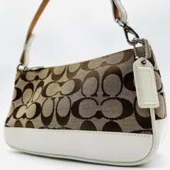 美品✨️コーチ　アクセサリーポーチ　キャンバス　ホワイト　シグネチャー　6094