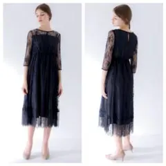 LA MAISON　総レースロングワンピース　ネイビー　結婚　お呼ばれドレス