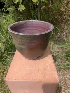 盆栽鉢 植木鉢 丸鉢 中古品 信楽焼？ 常滑焼? 落款有 山野草 松 蘭のサムネイル
