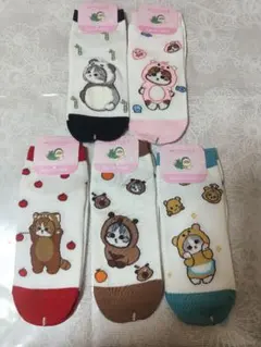 新品ネコ柄靴下動物キャラクター子ども女性用ソックス 5足セット 23-25cm
