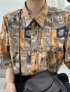 定価12,000円　古着　総柄レーヨンシャツ　2XL