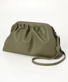 【美品】カーキショルダーバック　クラッチバッグ2way　がま口ショルダー