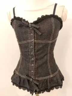 ピンクハウス ブラックデニム ビスチェ 編み上げ リボン コルセット 美品