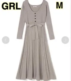 GRLグレイル　リボンベルト付きプリーツ切り替えニットワンピース[dr259]M